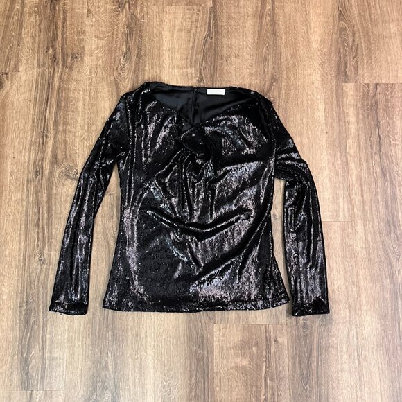 Ramy Brook Ash Black Sequin Drape Cowl Neck Top Sz S - Picture 5 of 16